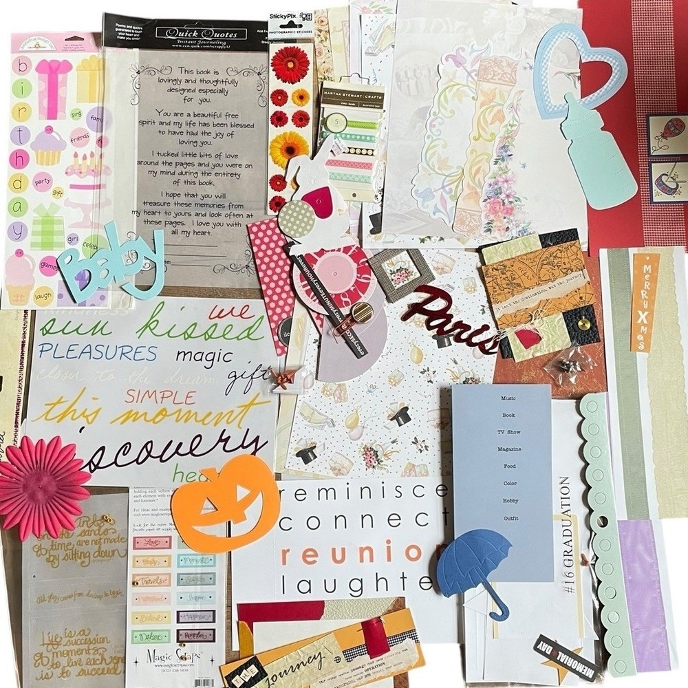 Scrapbooking Journaling Ephemera Lot‎ Mixed Media Paper Die Cuts Stickers More